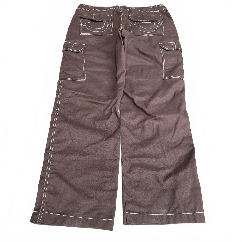 True Religion Cargo Pants Brown Mens 34 Contrast Stitch Wide Leg Y2K Streetwear